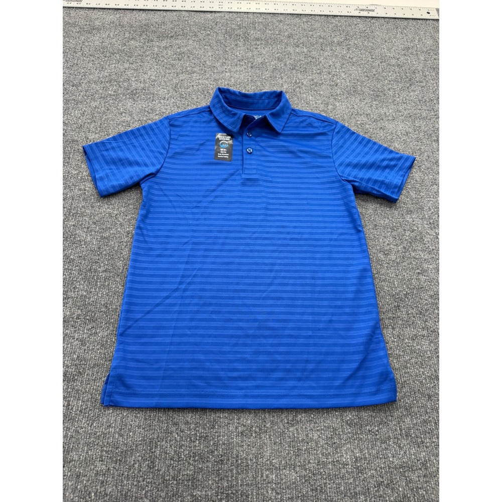 Nautica School Uniform Shirt Boys Large 14/16 Blue Striped Moisture Wicking Polo